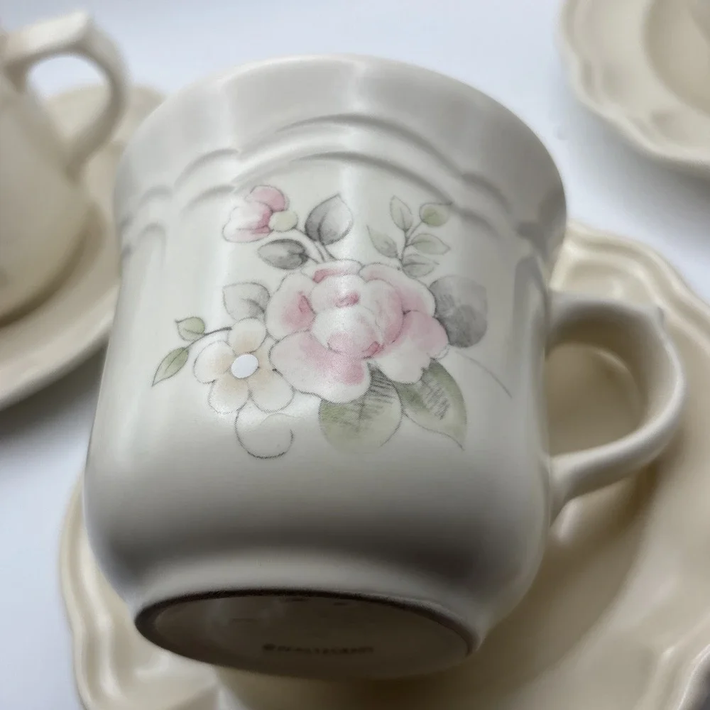 Vtg Pfaltzgraff Tea Rose Set Of 3 Cups & Saucers Replacements Floral Cottagecore
